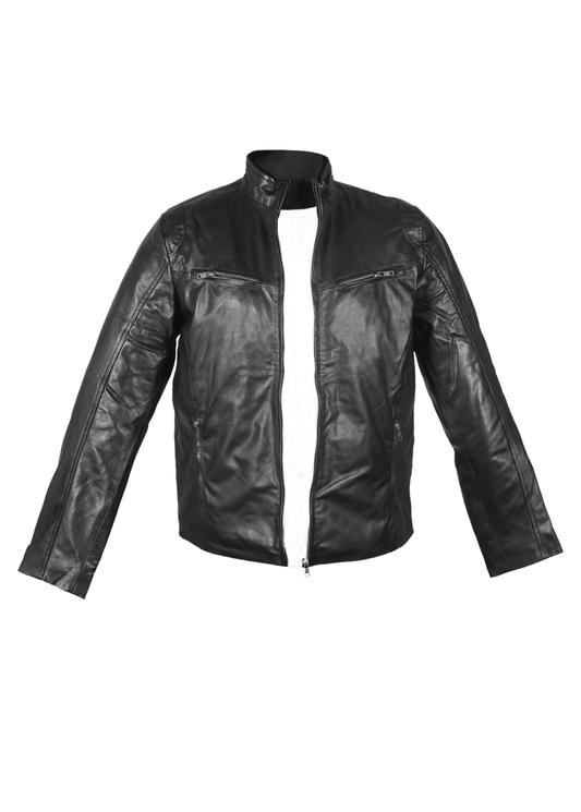 Klasična muška kožna jakna od janjeće kože u crnoj boji