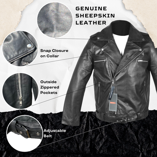 Biker Sheepskin Leather Jacket in Black for men