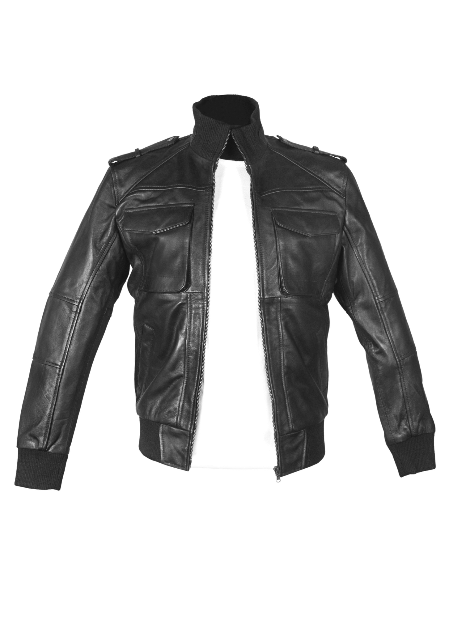 Men's Turtleneck Sheepskin Leather Jacket in Black