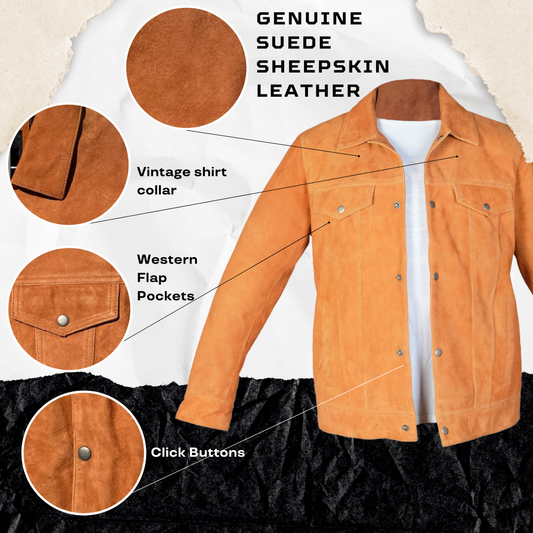 Sheepskin Suede Leather Jacket in Light Brown for Men