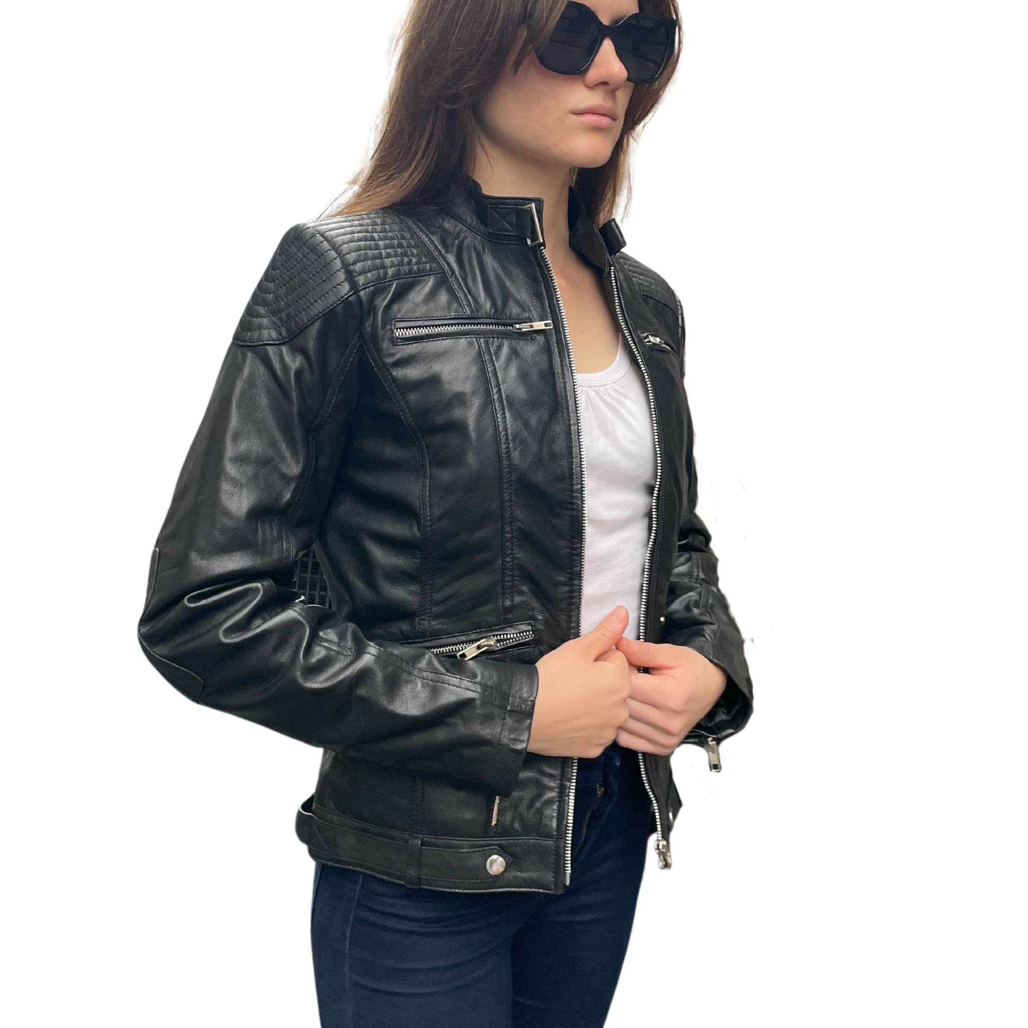 Classic Sheepskin Leather Jacket in Black for Women