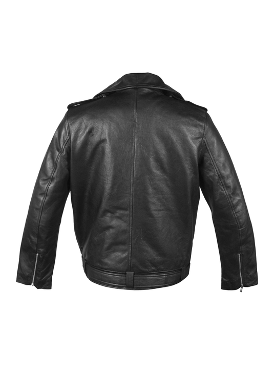 Bikerska muška kožna jakna od janjeće kože u crnoj boji