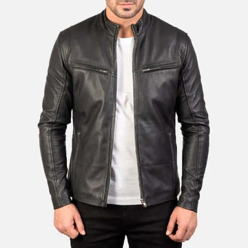 Classic Sheepskin Leather Jacket in Black for Men