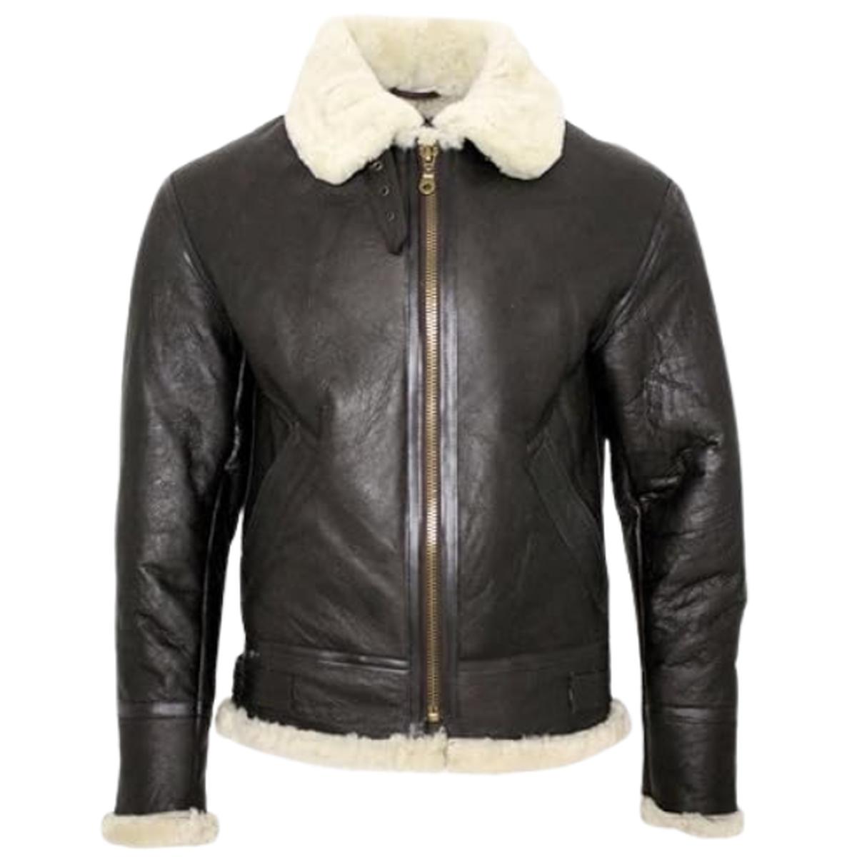 Men Cream B3 Shearling Sheepskin Leather Flying Aviator Jacket