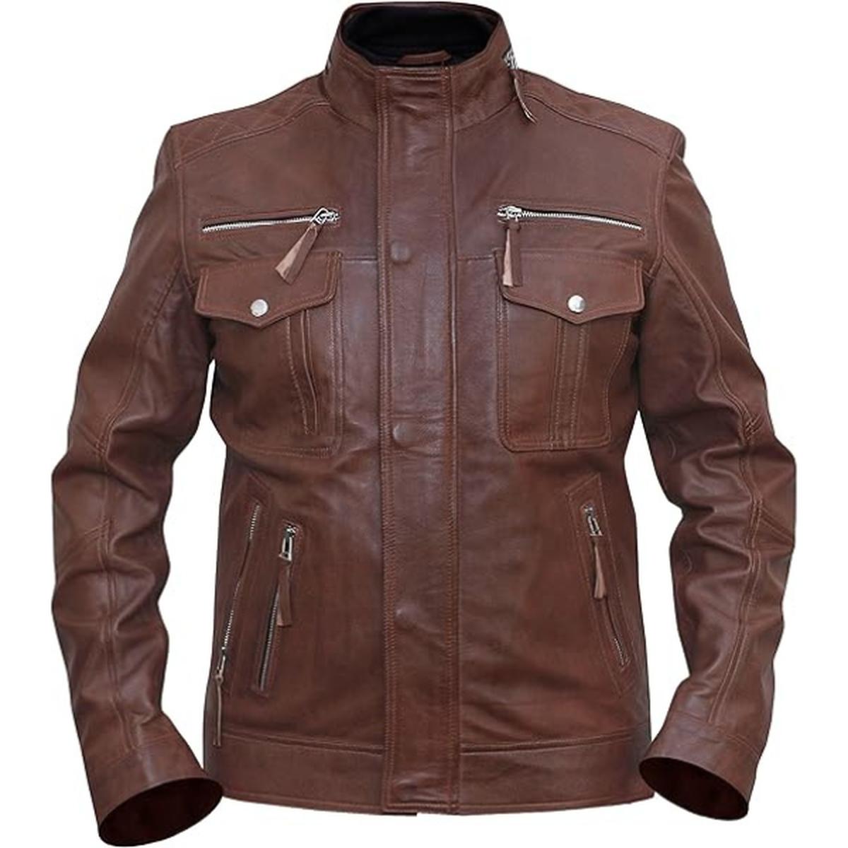 Men Cafe Racer Sheepskin Leather Brown Jacket