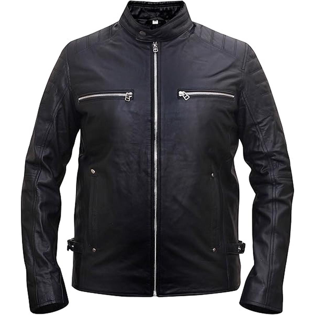 Men Cafe Racer Leather Black Jacket Design