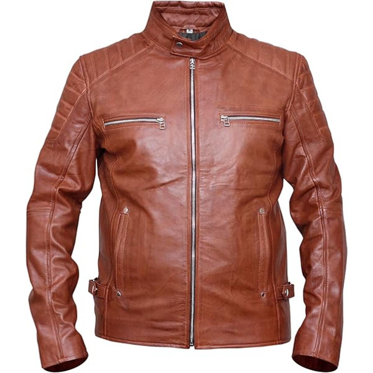 Men Cafe Racer Leather Brown Jacket