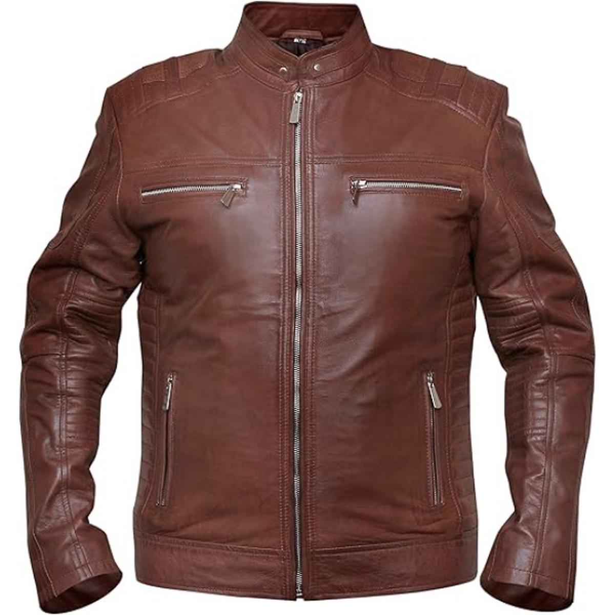 Men Dark Brown Cafe Racer Leather Jacket