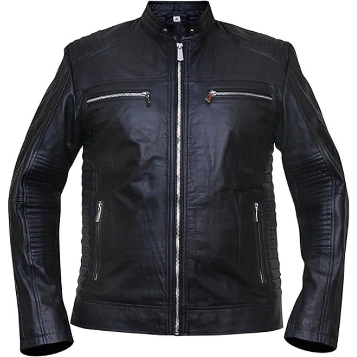 Men Cafe Racer Black Leather Jacket