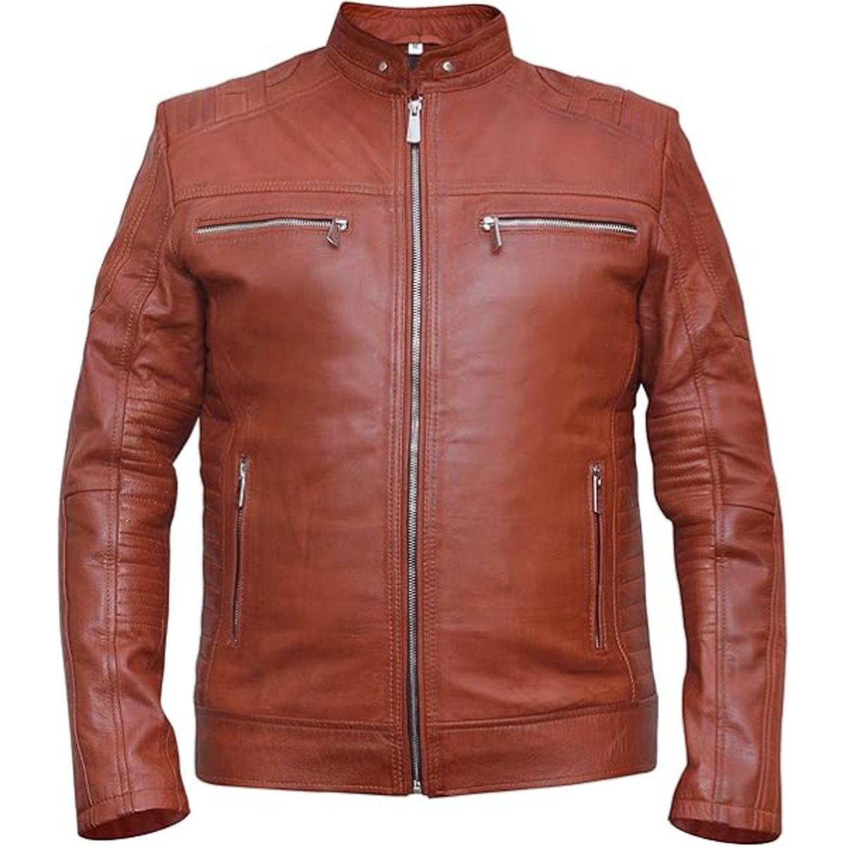 Men Brown Cafe Racer Leather Jacket