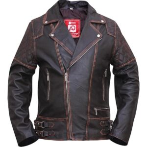 Men Vintage Classic Biker Style Leather Jacket