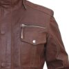 Men Cafe Racer Sheepskin Leather Brown Jacket - Image 4