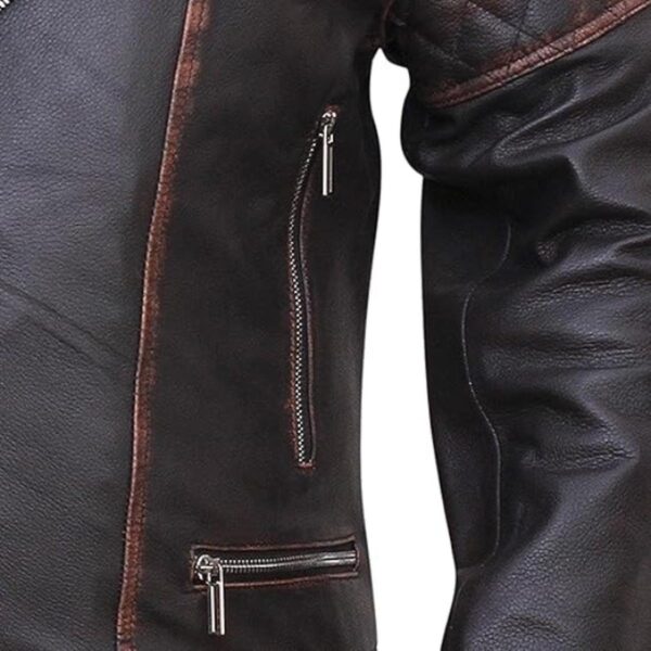 Men Vintage Classic Biker Style Leather Jacket - Image 5