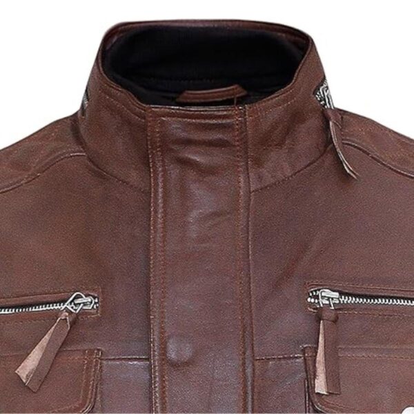 Men Cafe Racer Sheepskin Leather Brown Jacket - Image 5