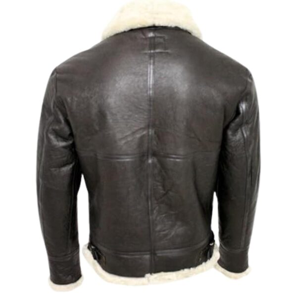 Men Cream B3 Shearling Sheepskin Leather Flying Aviator Jacket - Image 5