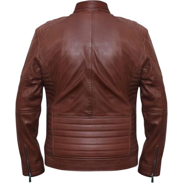 Men Dark Brown Cafe Racer Leather Jacket - Image 6