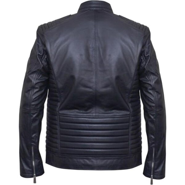 Men Cafe Racer Black Leather Jacket - Image 6