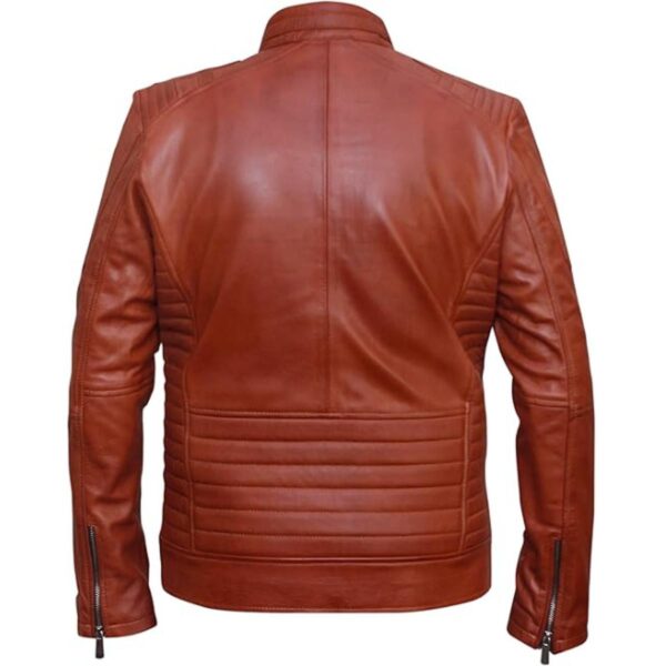 Men Brown Cafe Racer Leather Jacket - Image 6