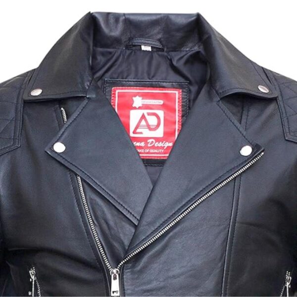 Men Cross Zip Brando Leather Jacket - Image 6