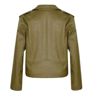 Women Olive Green Biker Sheepskin Leather Jacket