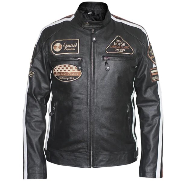 Men American Classic Urban Motors Black Sheepskin Leather Jacket