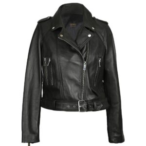 Aria Belted Biker Leather Jacket