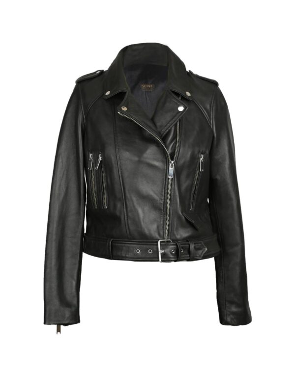 Aria Belted Biker Leather Jacket