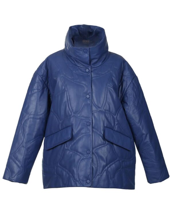 Women's Quilted Sheepskin Leather Jacket in Blue