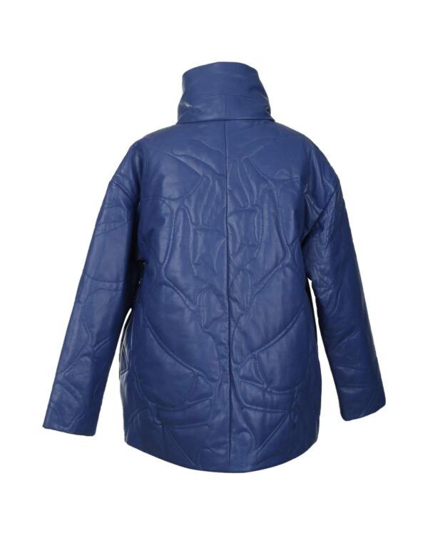 Women's Quilted Sheepskin Leather Jacket in Blue - Image 3