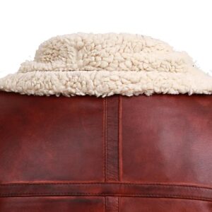 Men Brown Shearling Stand Collar Real Leather Jacket