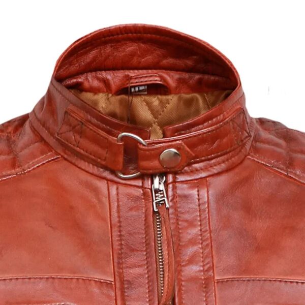 Classic Diamond Vintage Brown Biker Leather Jacket - Image 2