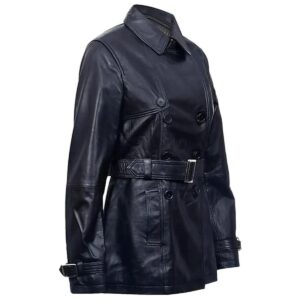 Black Mid Length Leather Overcoat