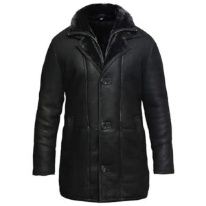 Black Shearling Duffle Leather Trench Coat