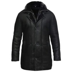 Black Shearling Duffle Leather Trench Coat