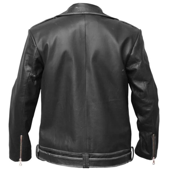 Men Asymmetrical Zipper Biker Leather Jacket - Image 4