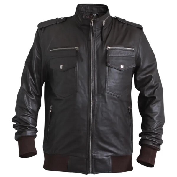 Black Biker Sheepskin Leather Jacket For Men