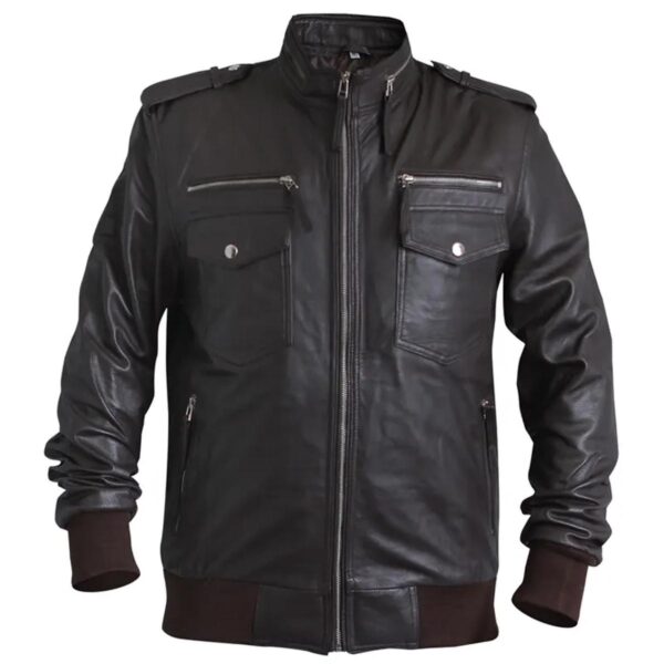 Black Biker Sheepskin Leather Jacket For Men - Image 3