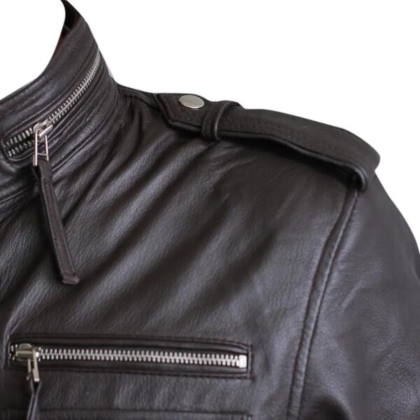 Black Biker Sheepskin Leather Jacket For Men - Image 4