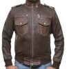 Men Brown Biker Sheepskin Leather Jacket - Image 3