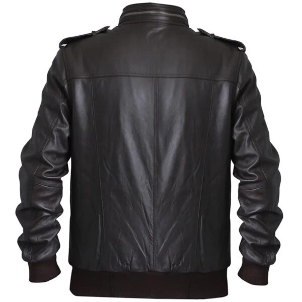 Black Biker Sheepskin Leather Jacket For Men - Image 5