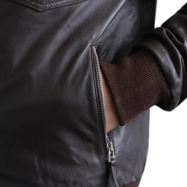 Black Biker Sheepskin Leather Jacket For Men - Image 6