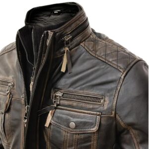 Men Motorcycle Distressed Brown Cafe Racer Leather Jacket