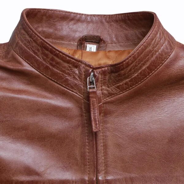 Cafe Racer Brown Biker Leather Jacket For Men - Image 3