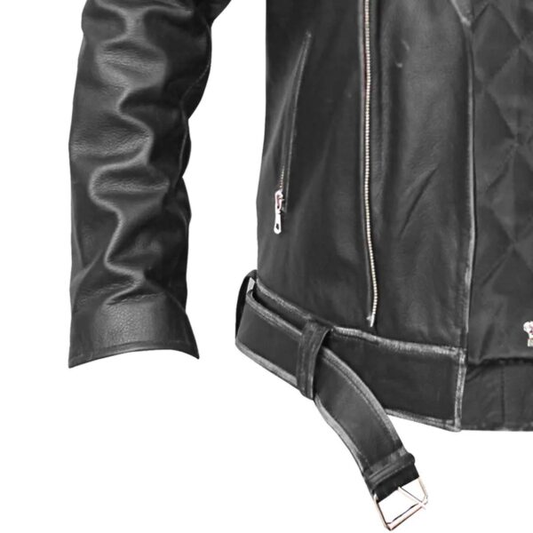 Men Asymmetrical Zipper Biker Leather Jacket - Image 5