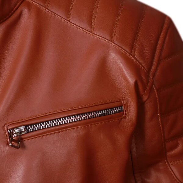 Cafe Racer Brown Retro Style Biker Leather Jacket - Image 5