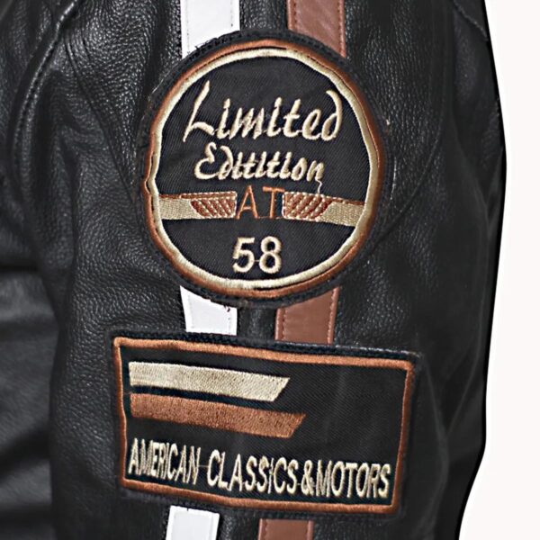 Men American Classic Urban Motors Black Sheepskin Leather Jacket - Image 4