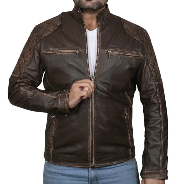 Classic Biker Café Racer Leather Jacket For Men - Image 3