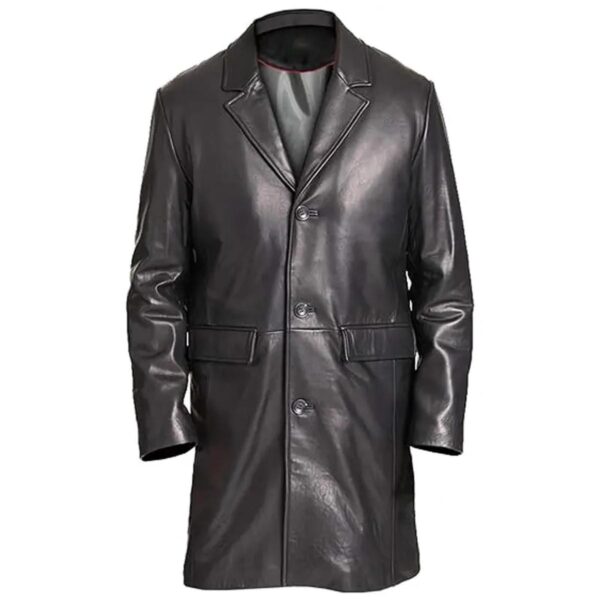 Classic Black Genuine Leather Overcoat - Image 2