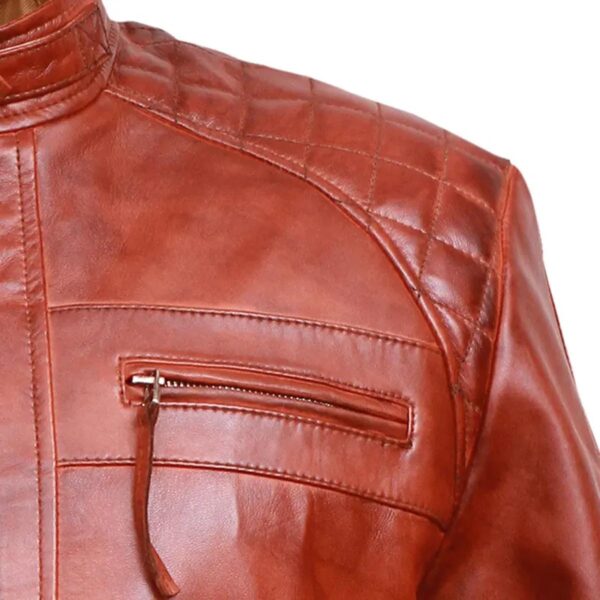 Classic Diamond Vintage Brown Biker Leather Jacket - Image 3