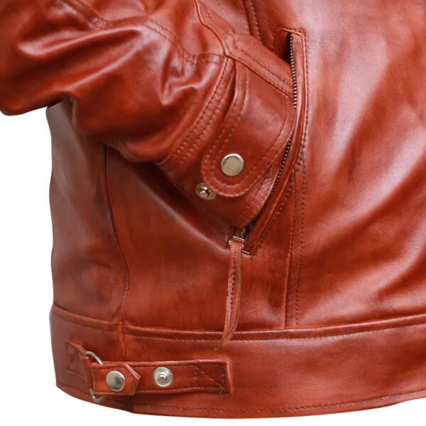 Classic Diamond Vintage Brown Biker Leather Jacket - Image 4